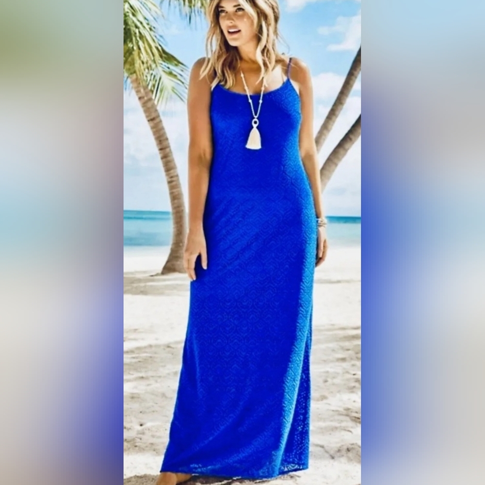 LILLY PULITZER AVALON MAXI DRESS PLUS SIZE 2X BEACH BAHA BLUE BUNGALOW LACE
